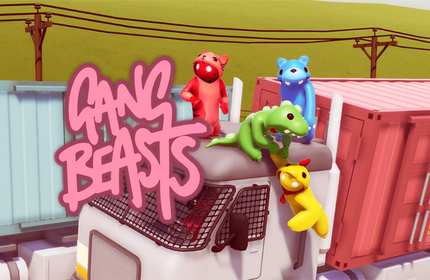 Computer game showing cartoon creatures climbing on the cab of a truck.