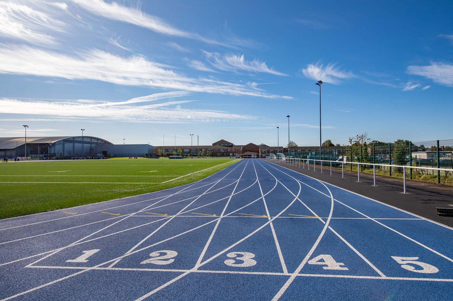 A view from behind the running track starting line