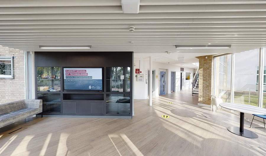 Inside the entrance of Cardiff School of Technologies.