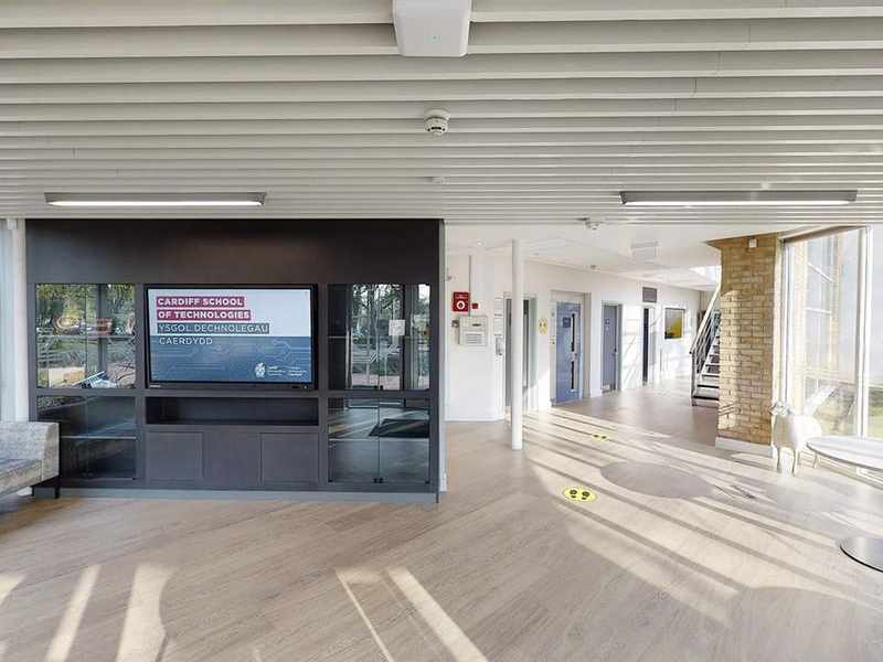 Inside the entrance of Cardiff School of Technologies.