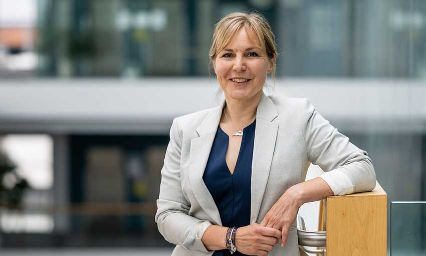 Professor Rachael Langford pictured in the Cardiff School of Management building