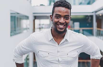 Cardiff Met student photographed in the Cardiff School of Management