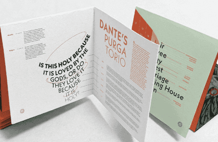 A folded brochure featuring a vibrant green and orange design, showcasing a modern and eye-catching layout.